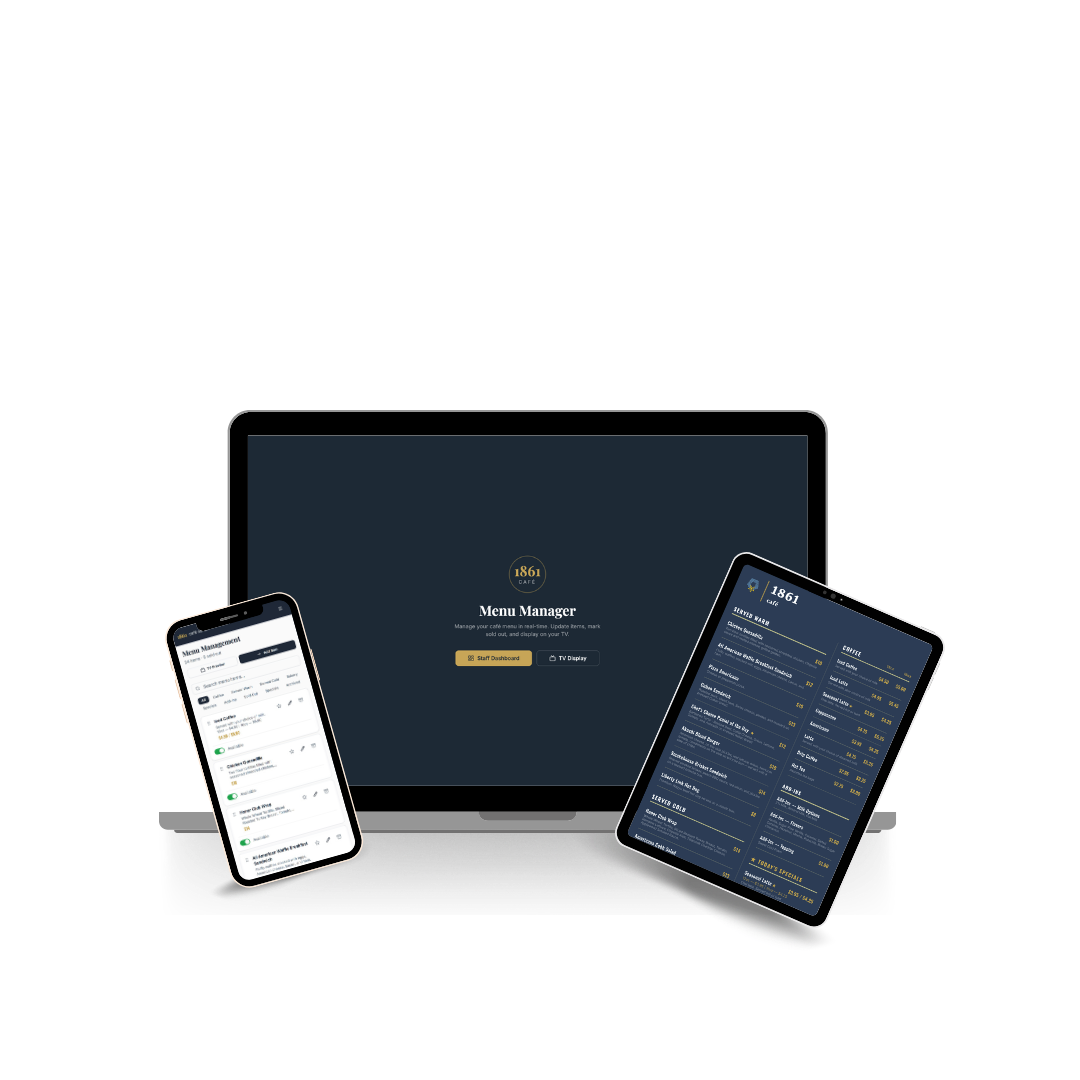 1861 Café Menu System website mockup preview
