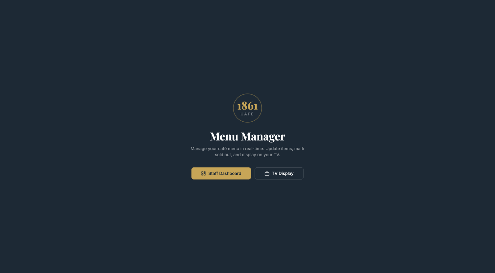 1861 Café Menu System landing page